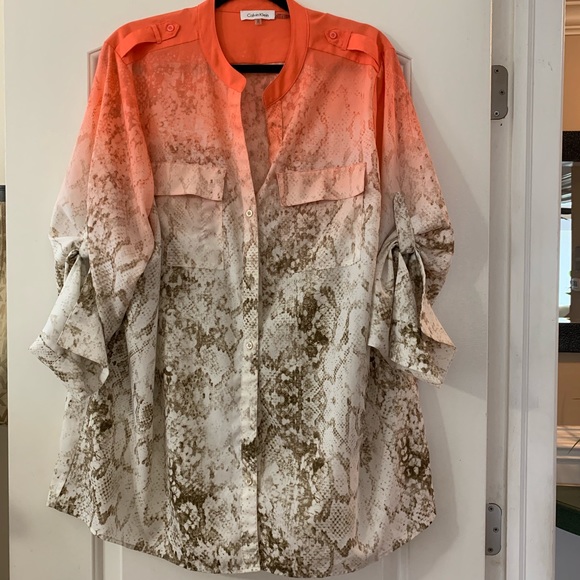 Calvin Klein Plus Size Snake-Print Blouse - Picture 2 of 6